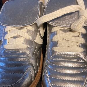 Silver and White Athletic Shoes